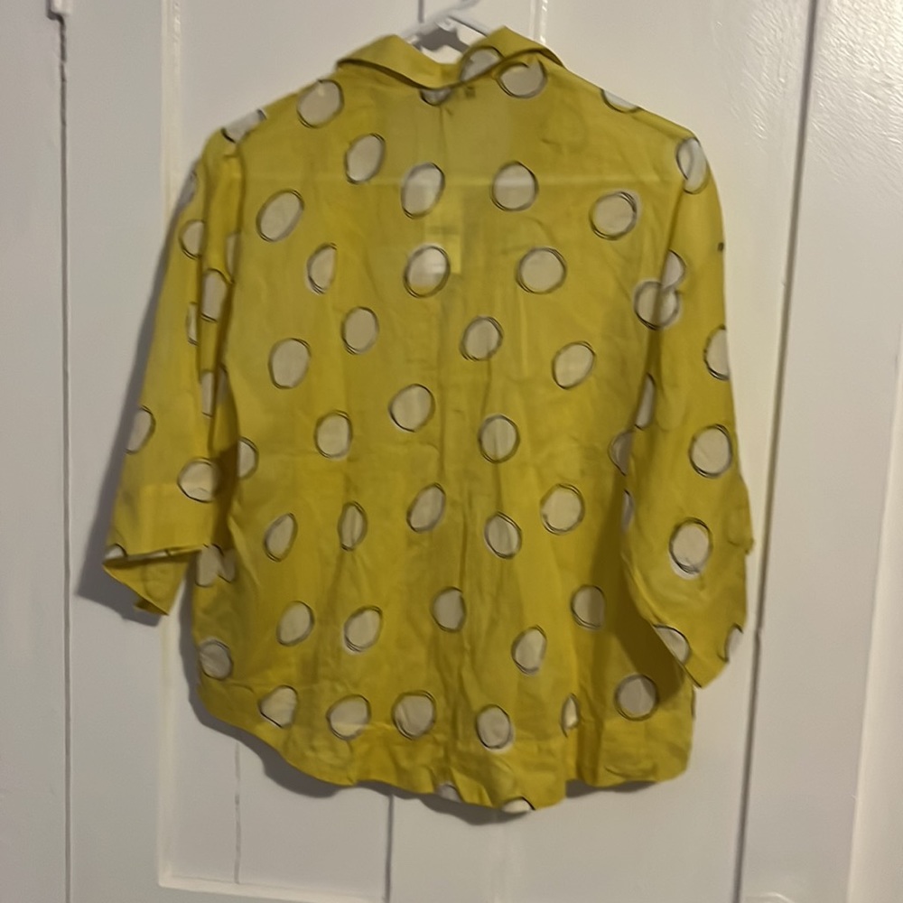 Yellow polka dot cotton sheer short sleeved blouse - Picture 3 of 4